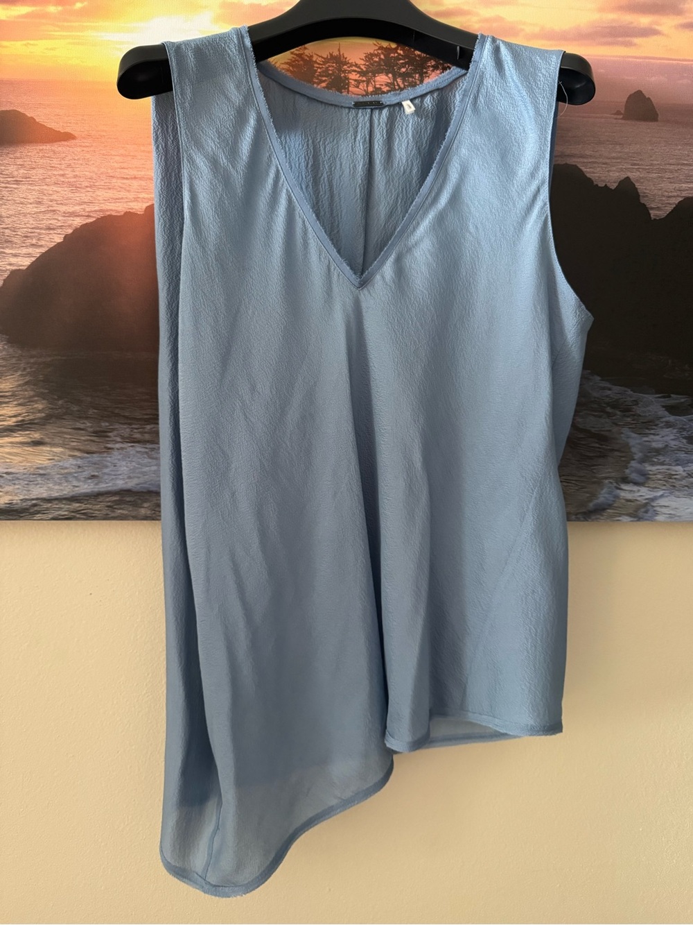 Elie Tahari Grayish Blue V-Neck Sleeveless Asymmetric Silk Top /S/ New